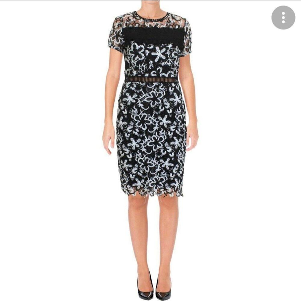 NEW Aqua Womens XS Floral Lace Crochet Overlay Sheath Dress‎ Black White